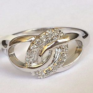 Infinity Knot Ring Size 10 Love Cocktail Statement Silver Rhodium Plated CZ